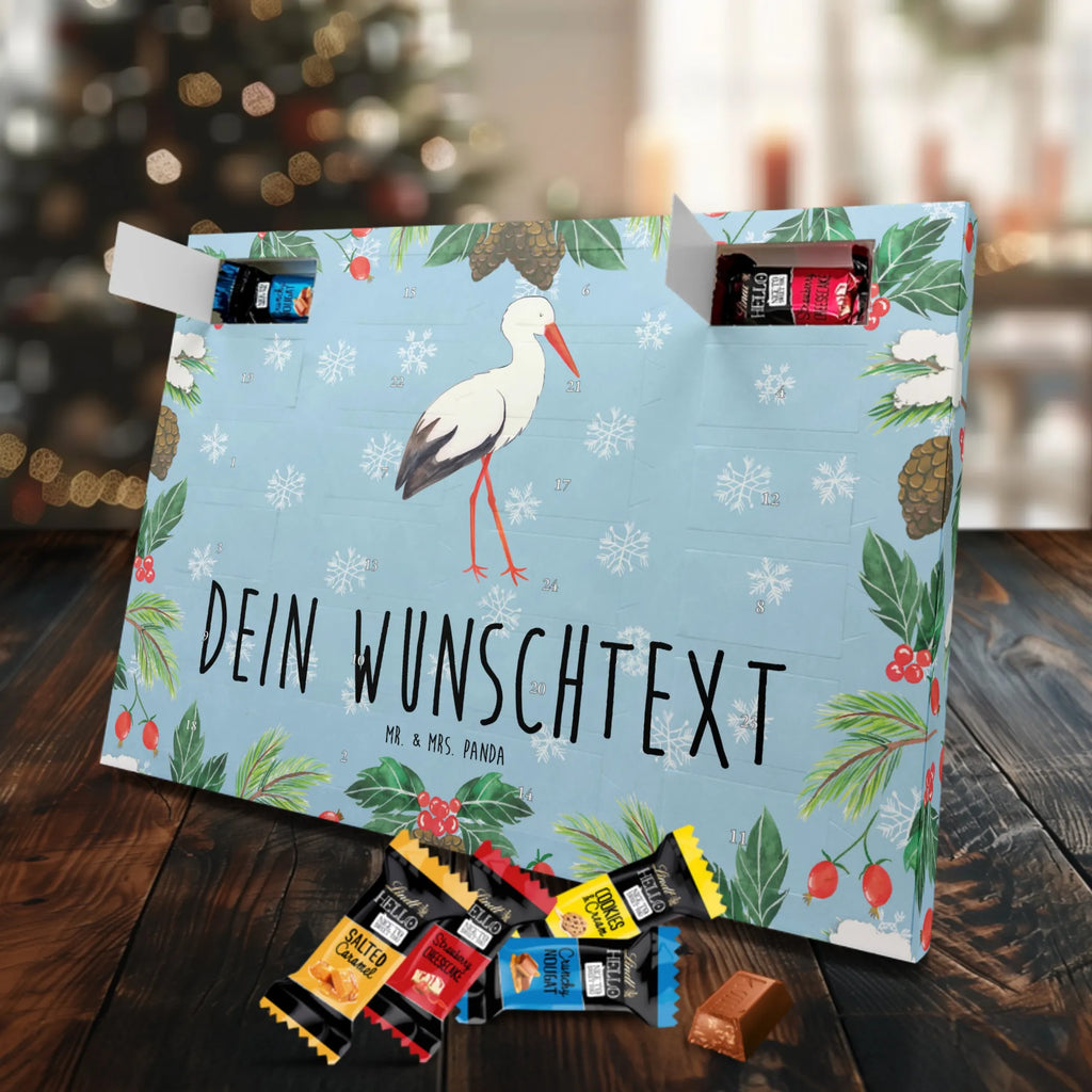 Personalisierter Markenschokolade Adventskalender Storch Personalisierter Adventskalender, Tiermotive, Gute Laune, lustige Sprüche, Tiere, Storch, Störche, Schwangerschaft, Geburt, Mutter, Mütter, Mutter werden, Schwanger, Babybauch, Baby