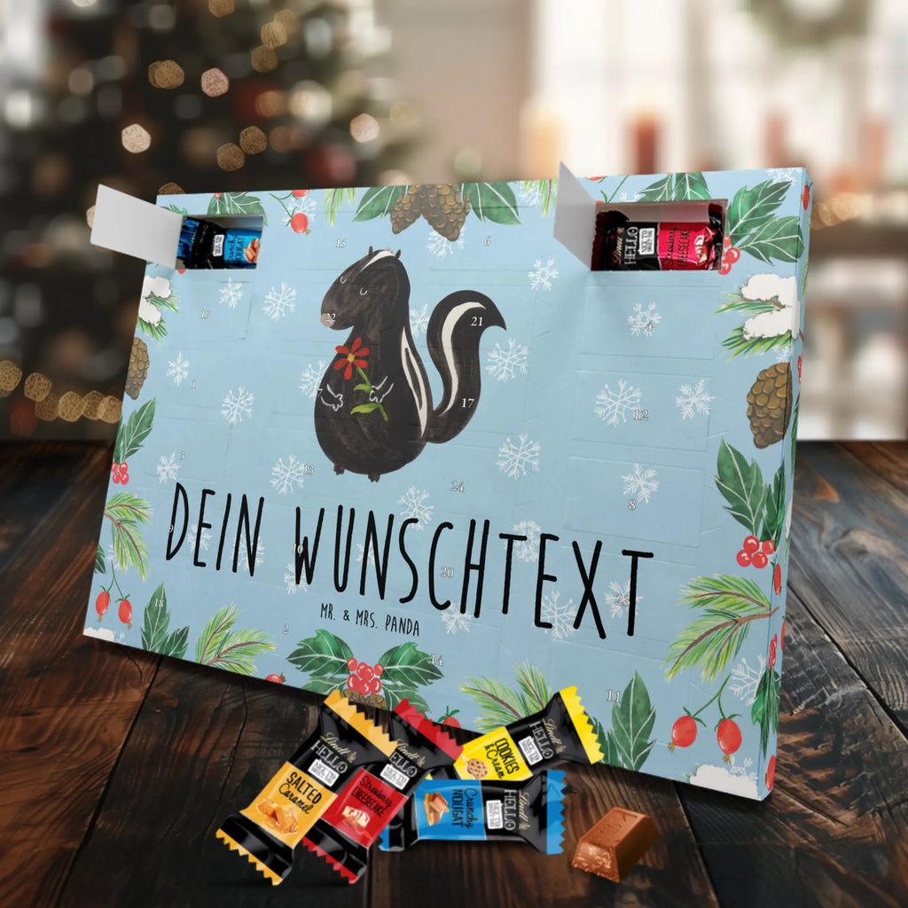 Personalisierter Markenschokolade Adventskalender Stinktier Blume Personalisierter Adventskalender, Stinktier, Skunk, Wildtier, Raubtier, Stinker, Stinki, Tagträumer, verträumt, Dreams, Träume