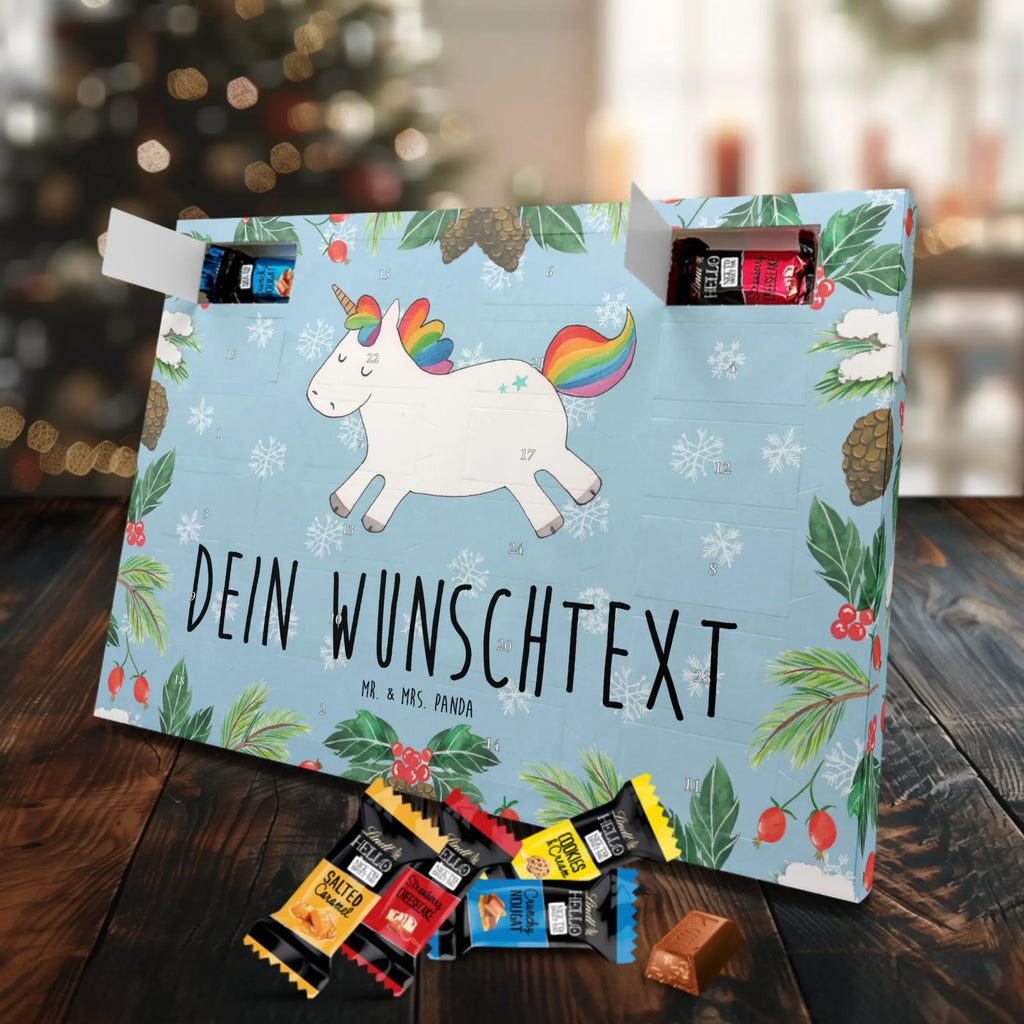 Personalisierter Markenschokolade Adventskalender Einhorn Happy Personalisierter Adventskalender, Einhorn, Einhörner, Einhorn Deko, Pegasus, Unicorn, glücklich, fröhlich, Spaß, Freude, Lebensfreude, witzig, spannend, Lächeln, Lachen