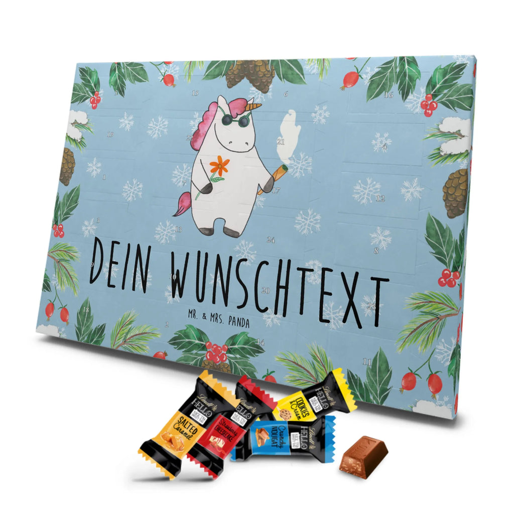 Personalisierter Markenschokolade Adventskalender Einhorn Woodstock Personalisierter Adventskalender, Einhorn, Einhörner, Einhorn Deko, Pegasus, Unicorn, Kiffen, Joint, Zigarette, Alkohol, Party, Spaß. lustig, witzig, Woodstock