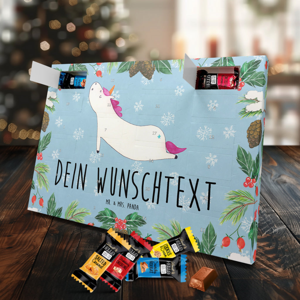 Personalisierter Markenschokolade Adventskalender Einhorn Yoga Personalisierter Adventskalender, Einhorn, Einhörner, Einhorn Deko, Pegasus, Unicorn, Yoga, Namaste, Achtsamkeit, Entspannung, Joga, Yogamatte, Sport, lustig, witzig, süß