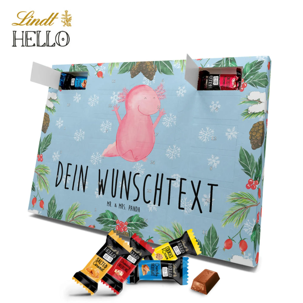 Personalisierter Markenschokolade Adventskalender Axolotl Hurra Personalisierter Adventskalender, Axolotl, Molch, Axolot, Schwanzlurch, Lurch, Lurche, fröhlich, Spaß, Freude, Motivation, Zufriedenheit