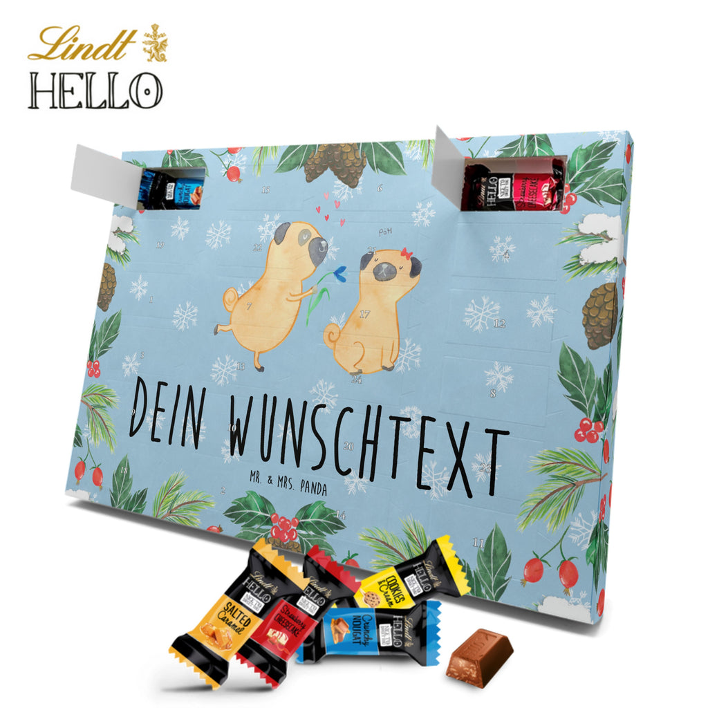 Personalisierter Markenschokolade Adventskalender Mops Verliebt Personalisierter Adventskalender, Hund, Hundemotiv, Haustier, Hunderasse, Tierliebhaber, Hundebesitzer, Sprüche, Mops, Möpse, Hundeliebe, verliebt, Liebe, Liebesspruch. Verlobt, Geschenk Freund, Partner