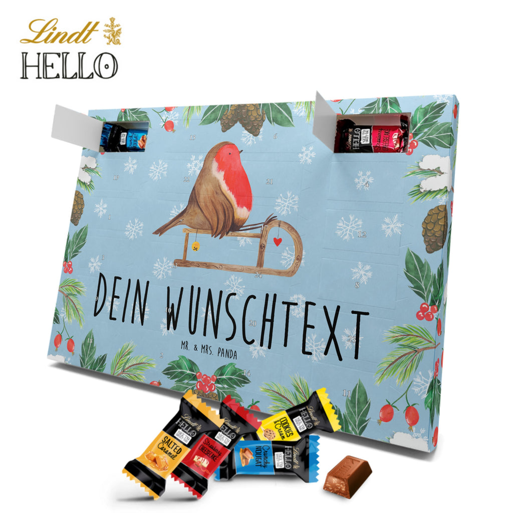 Personalisierter Markenschokolade Adventskalender Rotkehlchen Schlitten Personalisierter Adventskalender, Winter, Weihnachten, Weihnachtsdeko, Nikolaus, Advent, Heiligabend, Wintermotiv, Schlitten, Vogel