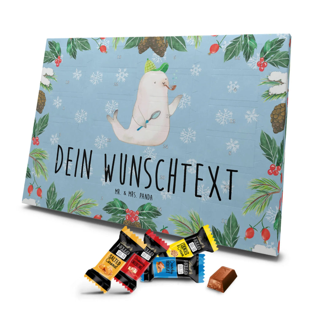 Personalisierter Markenschokolade Adventskalender Robbe Sherlock Personalisierter Adventskalender, Tiermotive, Gute Laune, lustige Sprüche, Tiere