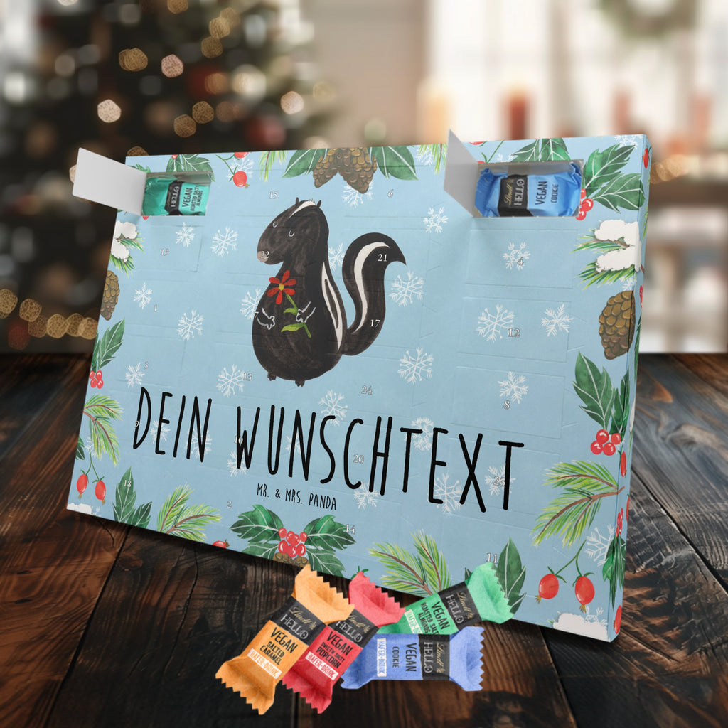 Personalisierter veganer Adventskalender Stinktier Blume Personalisierter veganer Adventskalender, Stinktier, Skunk, Wildtier, Raubtier, Stinker, Stinki, Tagträumer, verträumt, Dreams, Träume