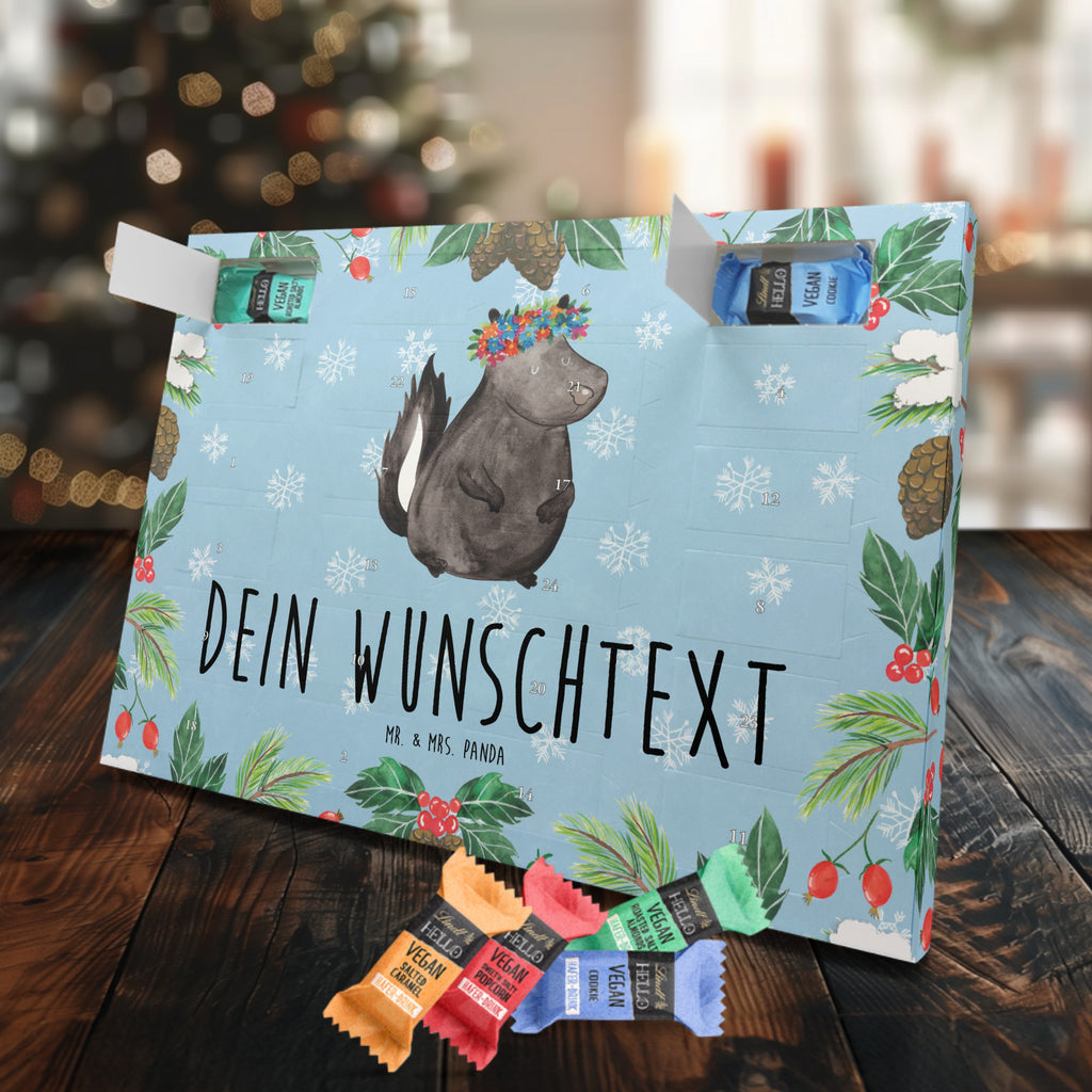 Personalisierter veganer Adventskalender Stinktier Mädchen Personalisierter veganer Adventskalender, Stinktier, Skunk, Wildtier, Raubtier, Stinker, Stinki, Yoga, Namaste, Lebe, Liebe, Lache