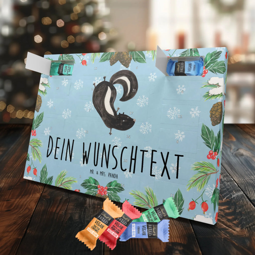 Personalisierter veganer Adventskalender Stinktier Handstand Personalisierter veganer Adventskalender, Stinktier, Skunk, Wildtier, Raubtier, Stinker, Stinki, Spielplatz, verpielt, Kind