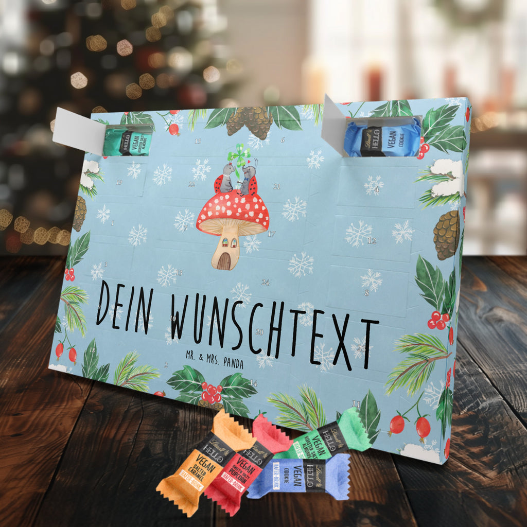 Personalisierter veganer Adventskalender Marienkäfer Fliegenpilz Personalisierter veganer Adventskalender, Tiermotive, Gute Laune, lustige Sprüche, Tiere, Haus, Wohnung, zuhause, Fliegenpilz, Marienkäfer, Fleigenpilzhaus