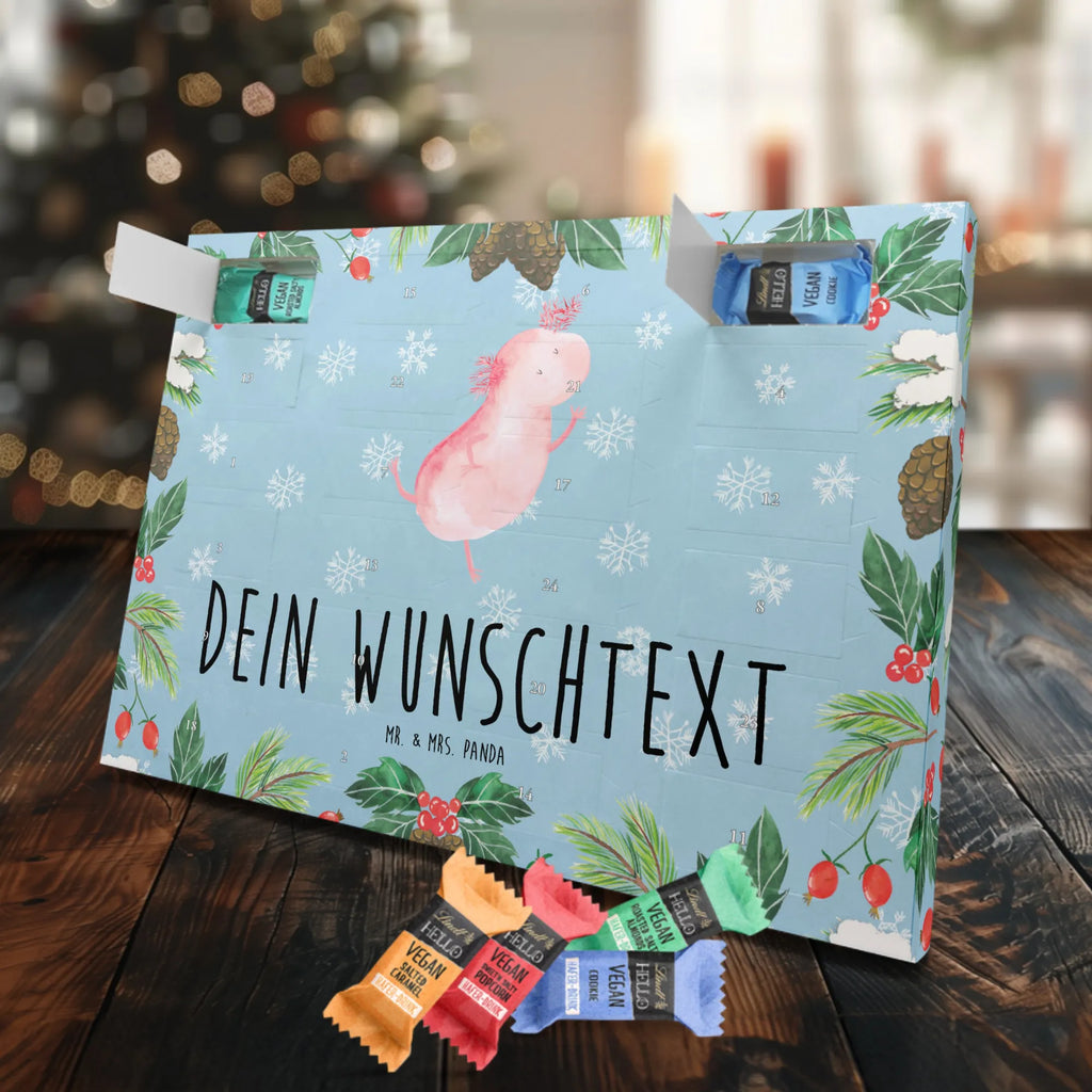 Personalisierter veganer Adventskalender Axolotl Tanzen Personalisierter veganer Adventskalender, Axolotl, Molch, Axolot, Schwanzlurch, Lurch, Lurche, Dachschaden, Sterne, verrückt, Freundin, beste Freundin