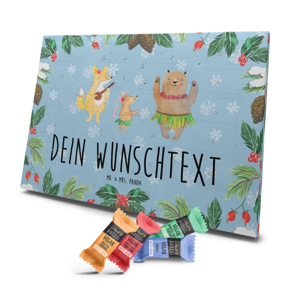 Personalisierter veganer Adventskalender Waldtiere Aloha Personalisierter veganer Adventskalender, Tiermotive, Gute Laune, lustige Sprüche, Tiere, Wald, Waldtiere, Musik, Aloha, Bär, Hase, Igel, Tanzen, Leben, Lachen