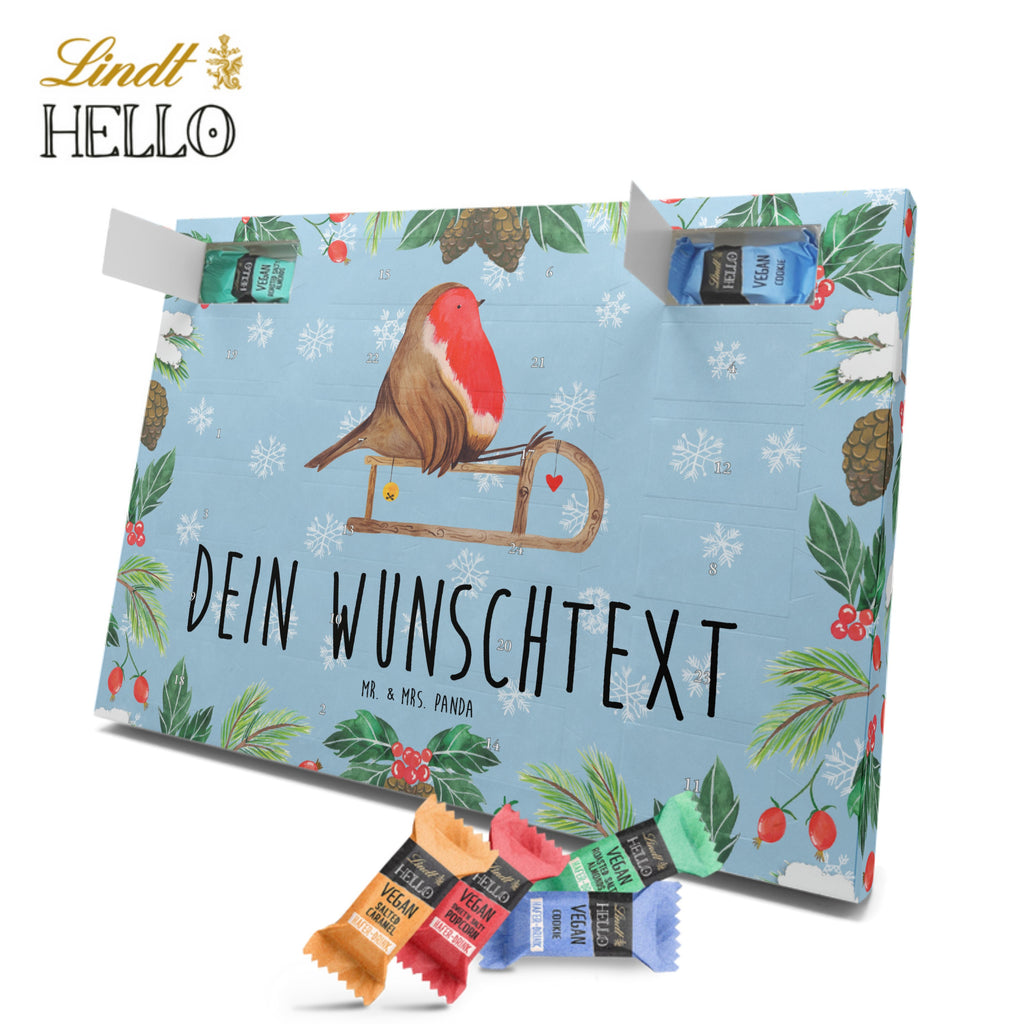 Personalisierter veganer Adventskalender Rotkehlchen Schlitten Personalisierter veganer Adventskalender, Winter, Weihnachten, Weihnachtsdeko, Nikolaus, Advent, Heiligabend, Wintermotiv, Schlitten, Vogel