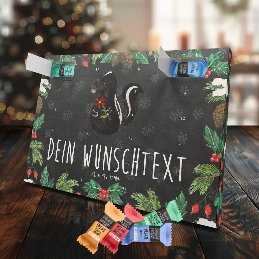 Personalisierter veganer Adventskalender Stinktier Blume Personalisierter veganer Adventskalender, Stinktier, Skunk, Wildtier, Raubtier, Stinker, Stinki, Tagträumer, verträumt, Dreams, Träume