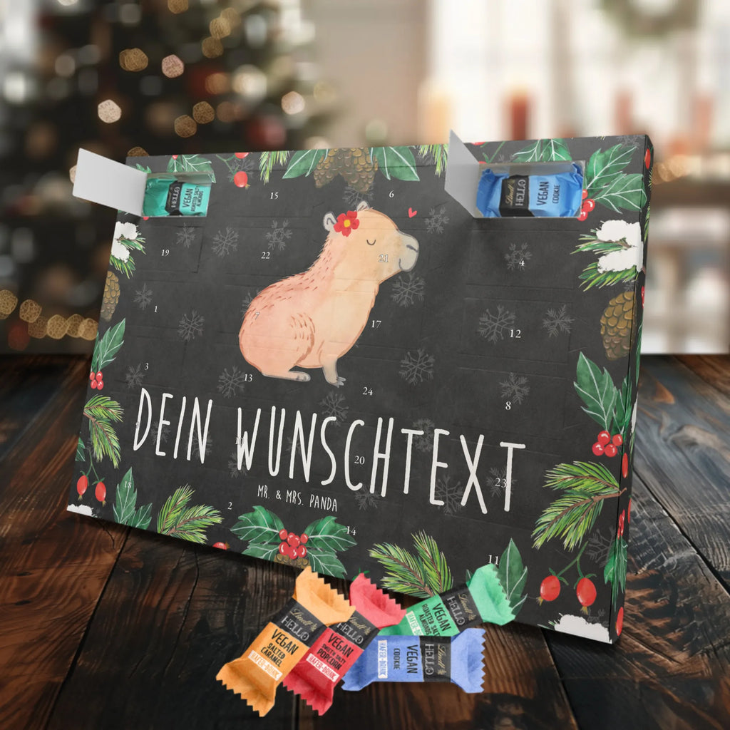 Personalisierter veganer Adventskalender Capybara Blume Personalisierter veganer Adventskalender, Tiermotive, Gute Laune, lustige Sprüche, Tiere, Capybara