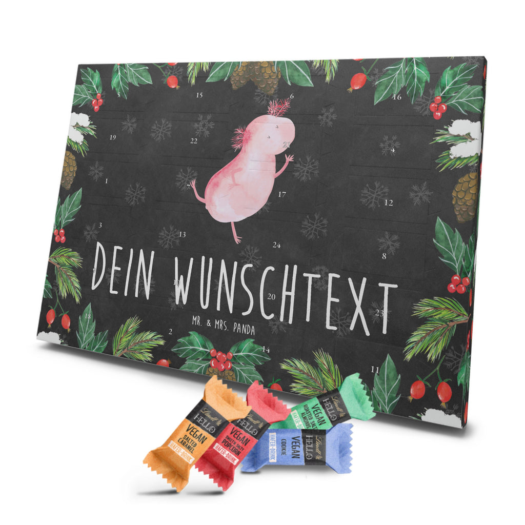 Personalisierter veganer Adventskalender Axolotl Tanzen Personalisierter veganer Adventskalender, Axolotl, Molch, Axolot, Schwanzlurch, Lurch, Lurche, Dachschaden, Sterne, verrückt, Freundin, beste Freundin