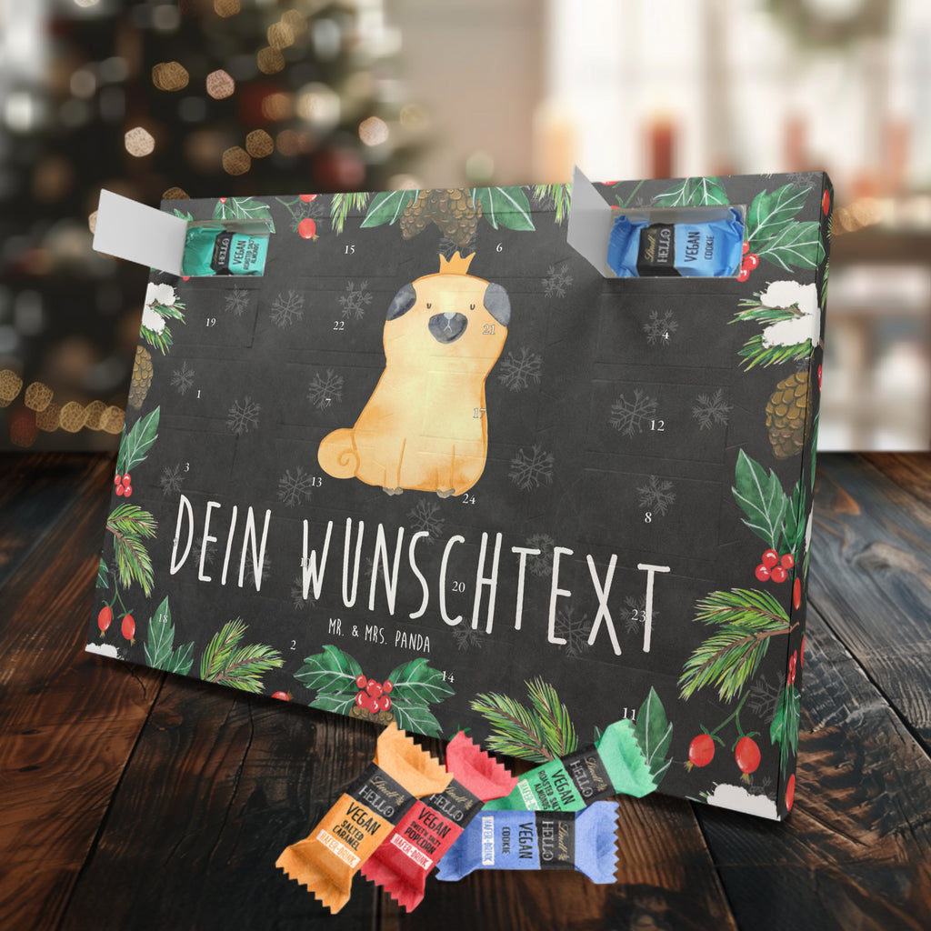 Personalisierter veganer Adventskalender Mops Krone Personalisierter veganer Adventskalender, Hund, Hundemotiv, Haustier, Hunderasse, Tierliebhaber, Hundebesitzer, Sprüche, Mops, allergisch, kinderlos, Hausregel, Hundebesitzer. Spruch, lustig