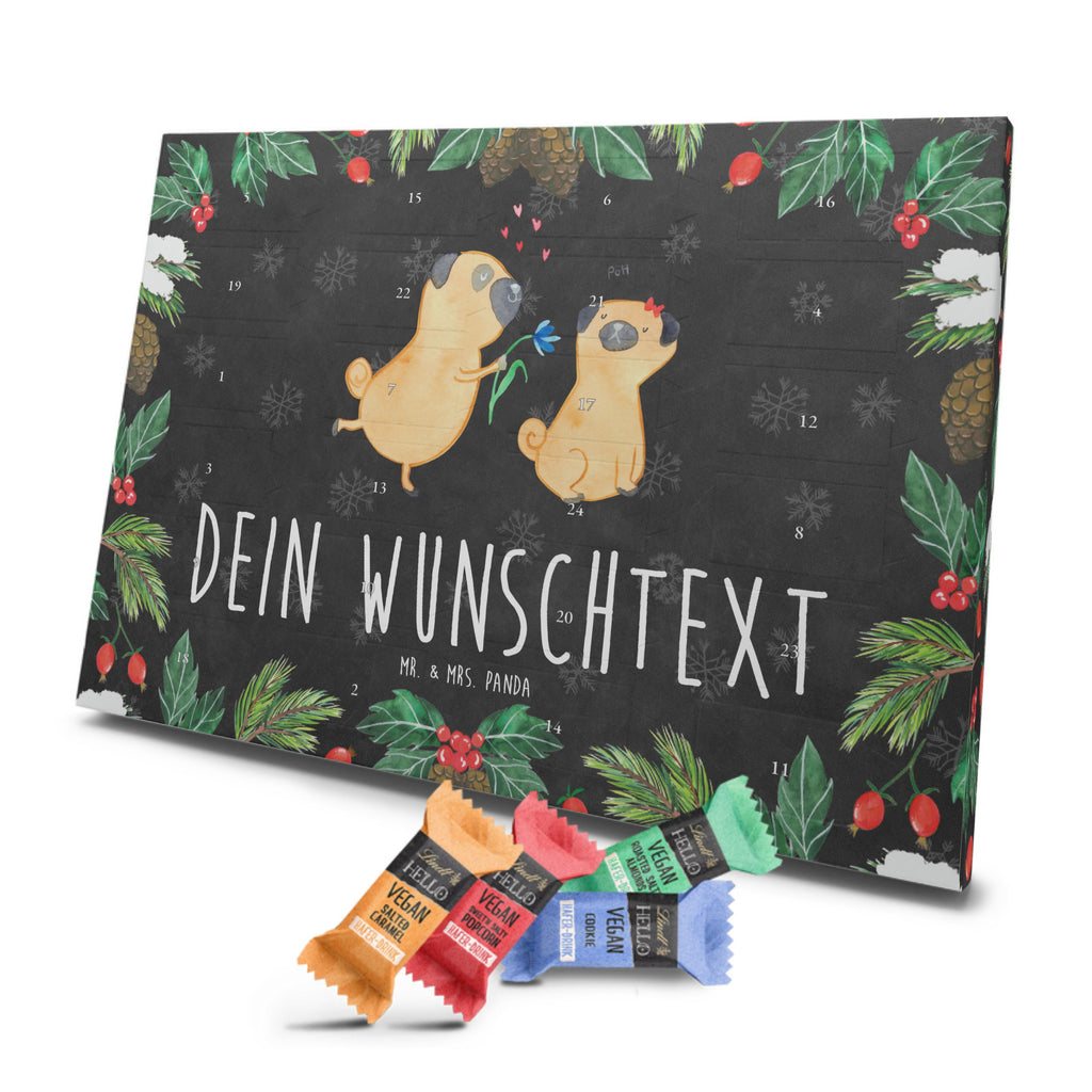 Personalisierter veganer Adventskalender Mops Verliebt Personalisierter veganer Adventskalender, Hund, Hundemotiv, Haustier, Hunderasse, Tierliebhaber, Hundebesitzer, Sprüche, Mops, Möpse, Hundeliebe, verliebt, Liebe, Liebesspruch. Verlobt, Geschenk Freund, Partner