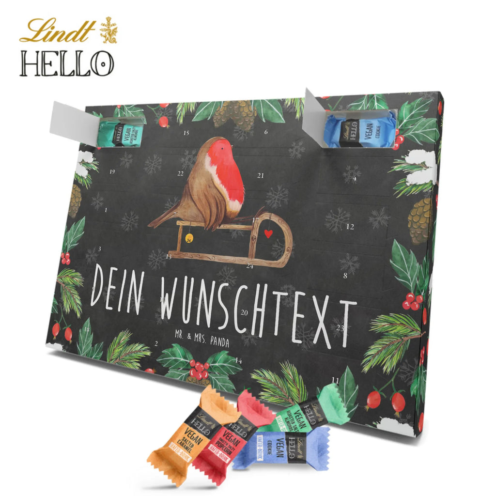 Personalisierter veganer Adventskalender Rotkehlchen Schlitten Personalisierter veganer Adventskalender, Winter, Weihnachten, Weihnachtsdeko, Nikolaus, Advent, Heiligabend, Wintermotiv, Schlitten, Vogel