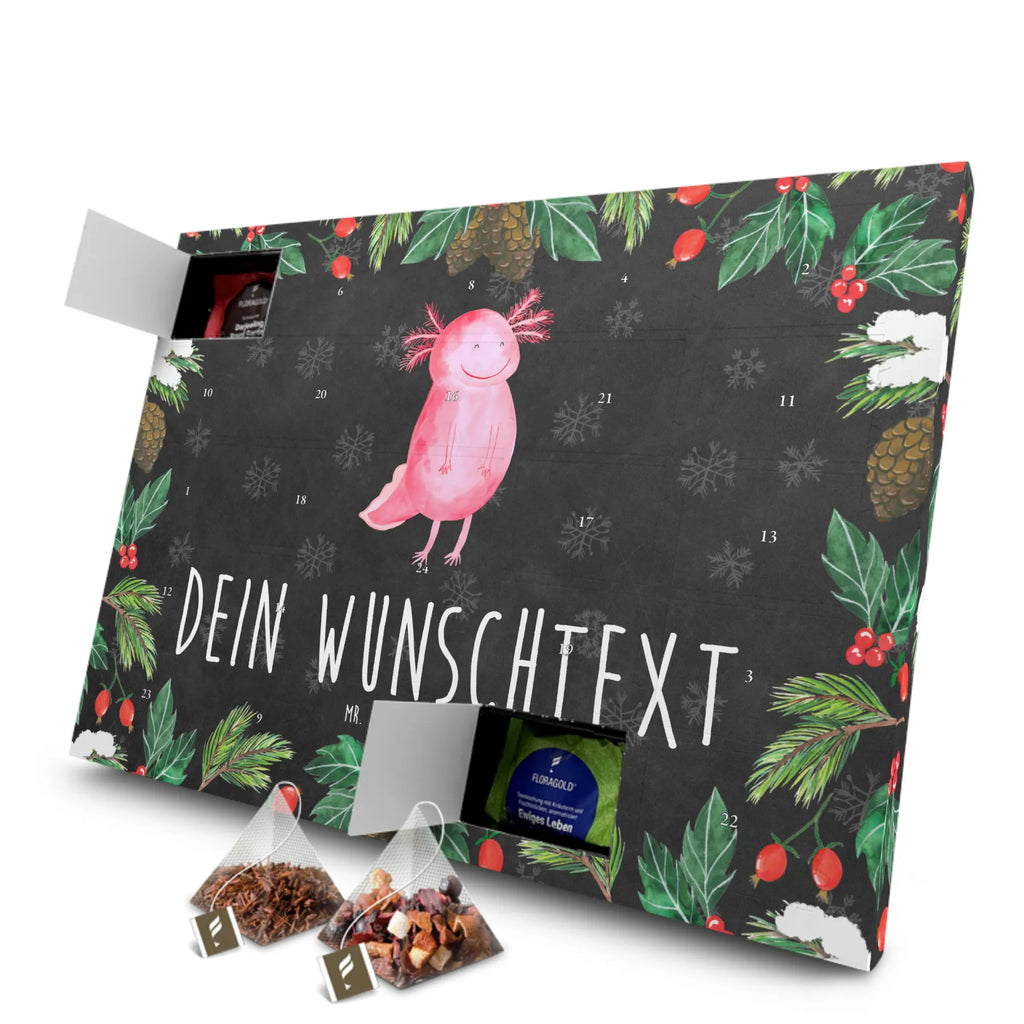 Personalisierter Tee Adventskalender Axolotl Glücklich Personalisierter Tee Adventskalender, Axolotl, Molch, Axolot, Schwanzlurch, Lurch, Lurche, Motivation, gute Laune