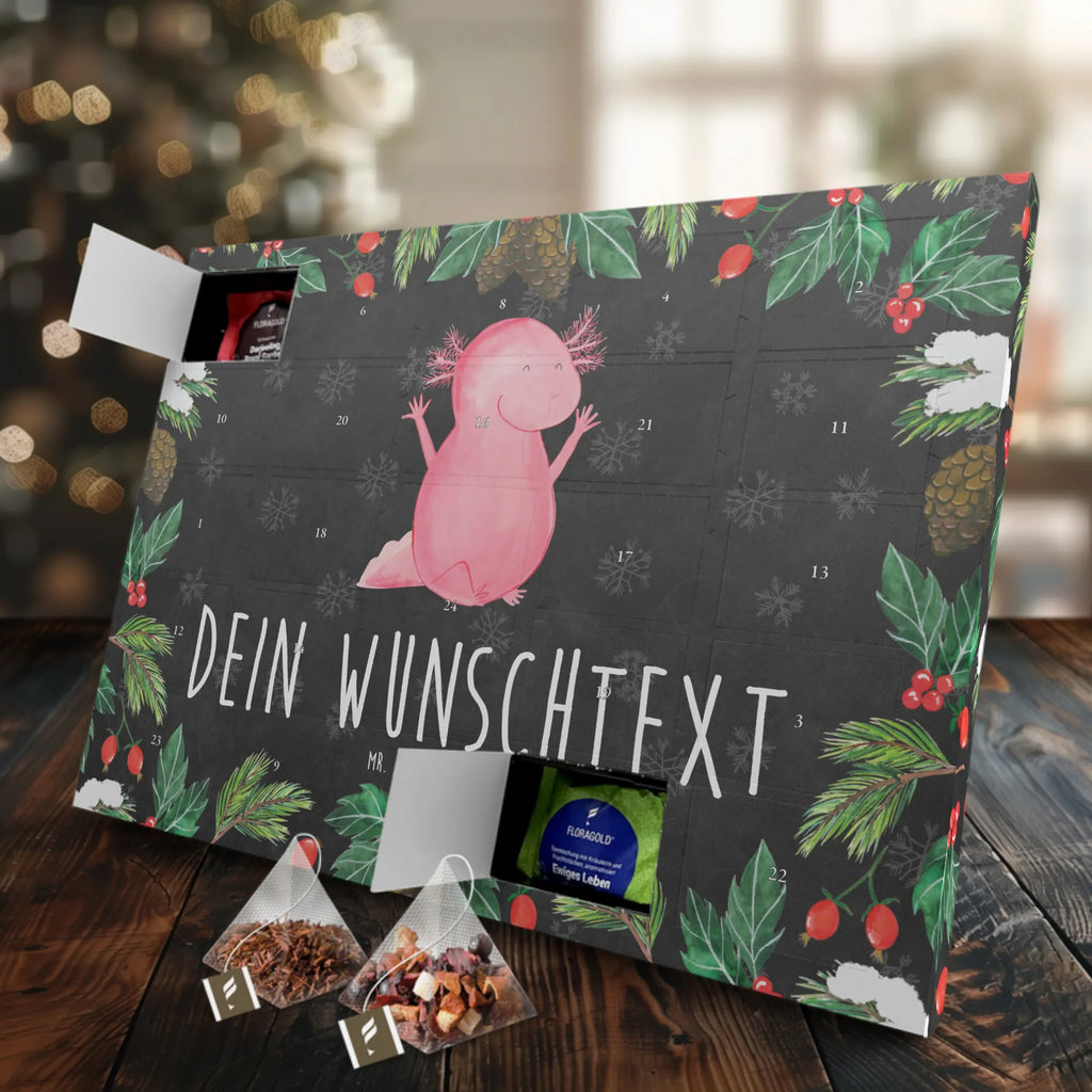 Personalisierter Tee Adventskalender Axolotl Hurra Personalisierter Tee Adventskalender, Axolotl, Molch, Axolot, Schwanzlurch, Lurch, Lurche, fröhlich, Spaß, Freude, Motivation, Zufriedenheit