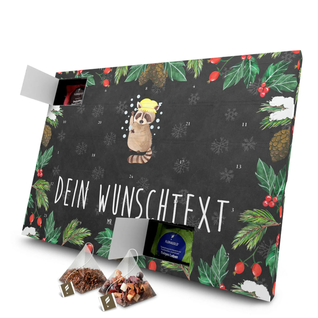 Personalisierter Tee Adventskalender Waschbär Personalisierter Tee Adventskalender, Tiermotive, Gute Laune, lustige Sprüche, Tiere, Waschbär, Tagträumen, Plan, Fröhlich, waschen, Seifenblasen