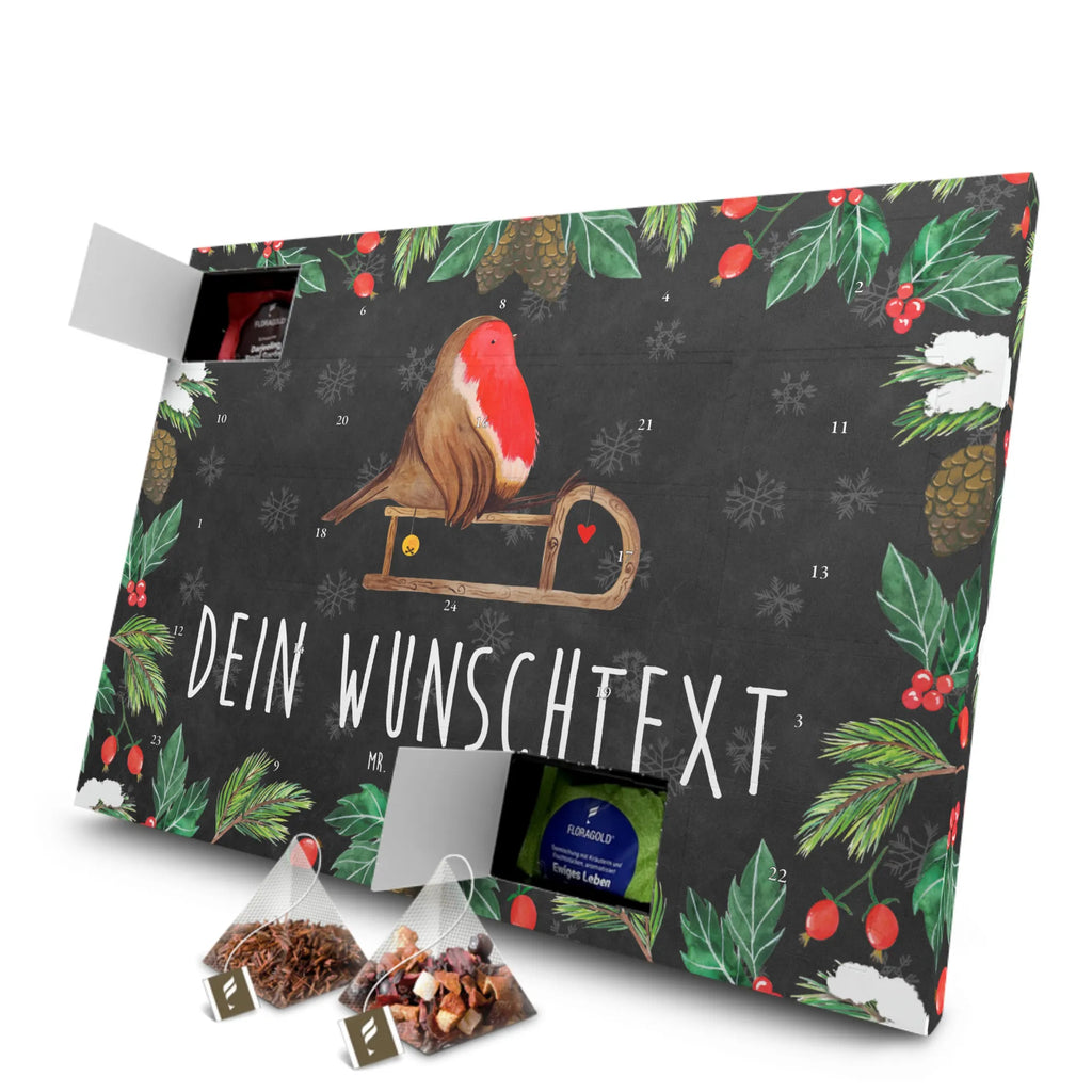 Personalisierter Tee Adventskalender Rotkehlchen Schlitten Personalisierter Tee Adventskalender, Winter, Weihnachten, Weihnachtsdeko, Nikolaus, Advent, Heiligabend, Wintermotiv, Schlitten, Vogel