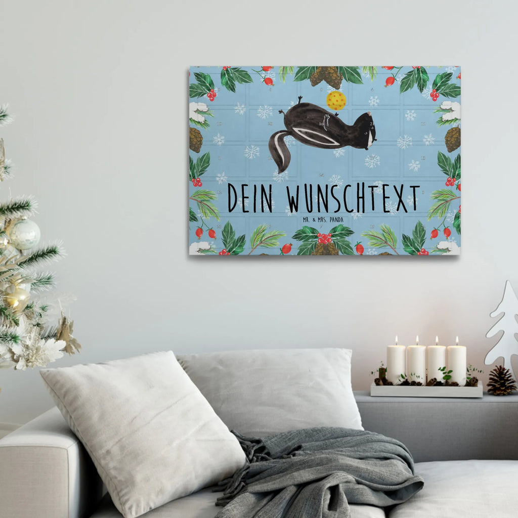 Personalisierter Tee Adventskalender Stinktier Ball Personalisierter Tee Adventskalender, Stinktier, Skunk, Wildtier, Raubtier, Stinker, Stinki, verspielt, Weisheit