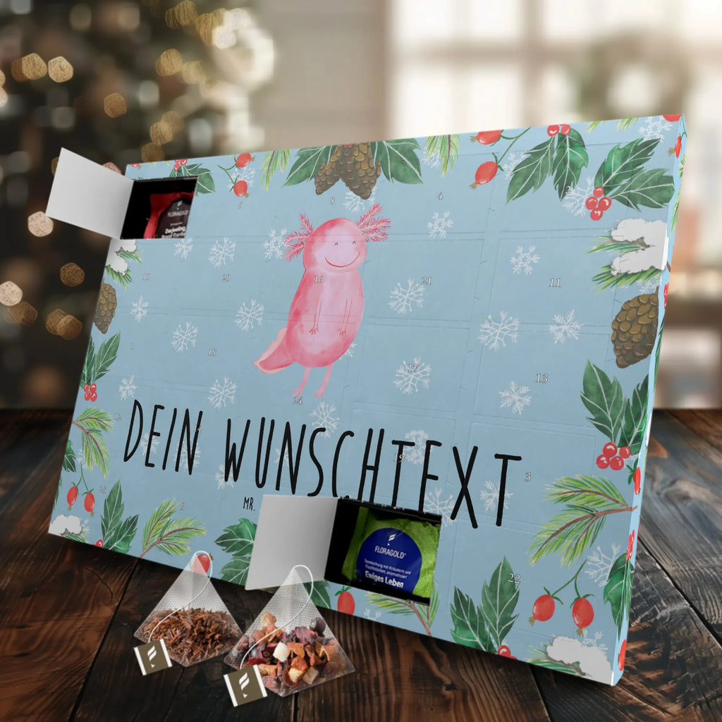 Personalisierter Tee Adventskalender Axolotl Glücklich Personalisierter Tee Adventskalender, Axolotl, Molch, Axolot, Schwanzlurch, Lurch, Lurche, Motivation, gute Laune