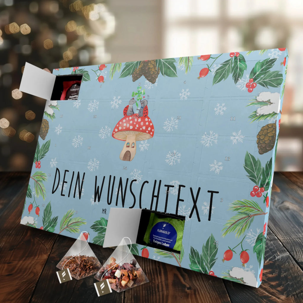 Personalisierter Tee Adventskalender Marienkäfer Fliegenpilz Personalisierter Tee Adventskalender, Tiermotive, Gute Laune, lustige Sprüche, Tiere, Haus, Wohnung, zuhause, Fliegenpilz, Marienkäfer, Fleigenpilzhaus