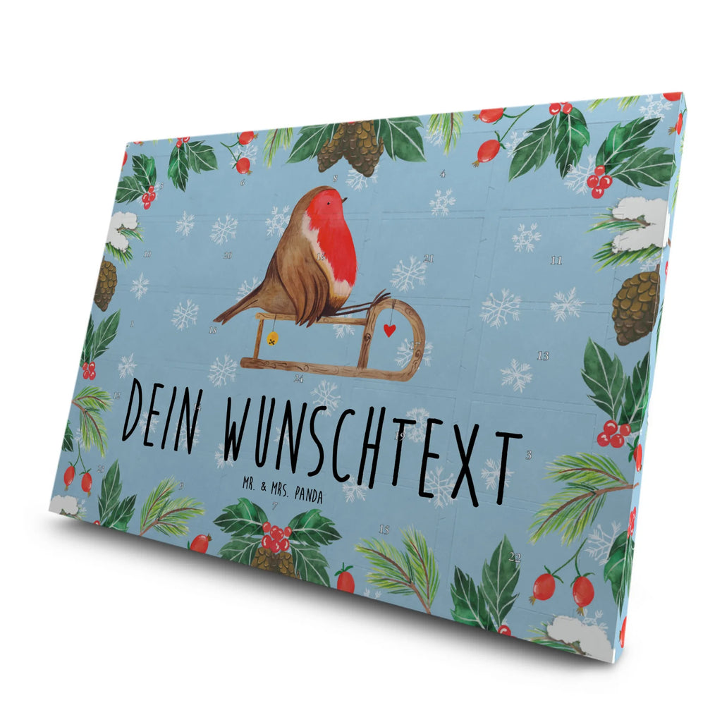 Personalisierter Tee Adventskalender Rotkehlchen Schlitten Personalisierter Tee Adventskalender, Winter, Weihnachten, Weihnachtsdeko, Nikolaus, Advent, Heiligabend, Wintermotiv, Schlitten, Vogel