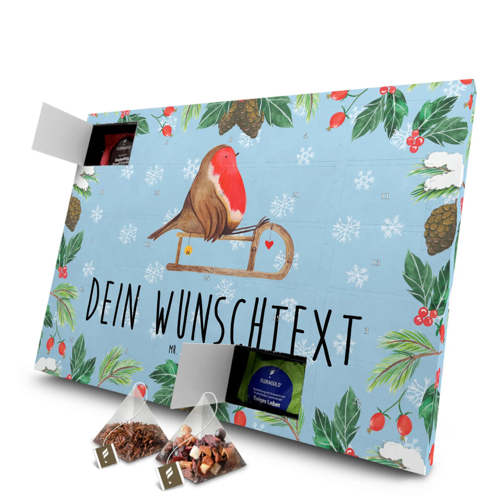 Personalisierter Tee Adventskalender Rotkehlchen Schlitten Personalisierter Tee Adventskalender, Winter, Weihnachten, Weihnachtsdeko, Nikolaus, Advent, Heiligabend, Wintermotiv, Schlitten, Vogel