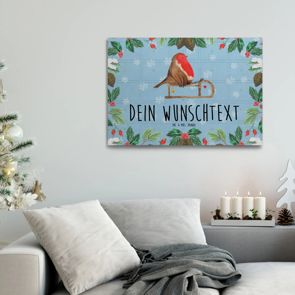 Personalisierter Tee Adventskalender Rotkehlchen Schlitten Personalisierter Tee Adventskalender, Winter, Weihnachten, Weihnachtsdeko, Nikolaus, Advent, Heiligabend, Wintermotiv, Schlitten, Vogel