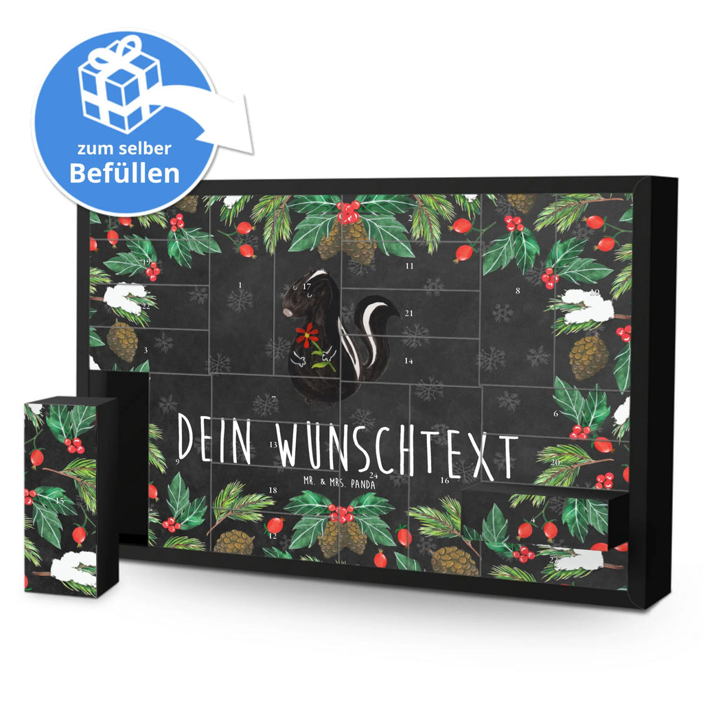 Personalisierter Befüllbarer Adventskalender Stinktier Blume Befüllbarer Adventskalender, Adventskalender zum selbst befüllen, Stinktier, Skunk, Wildtier, Raubtier, Stinker, Stinki, Tagträumer, verträumt, Dreams, Träume