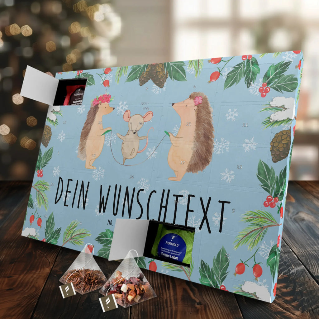 Personalisierter Tee Adventskalender Igel Seilhüpfen Personalisierter Tee Adventskalender, Tiermotive, Gute Laune, lustige Sprüche, Tiere, Igel, Maus, Seilspringen, Seilhüpfen, Kinder, Kindergarten