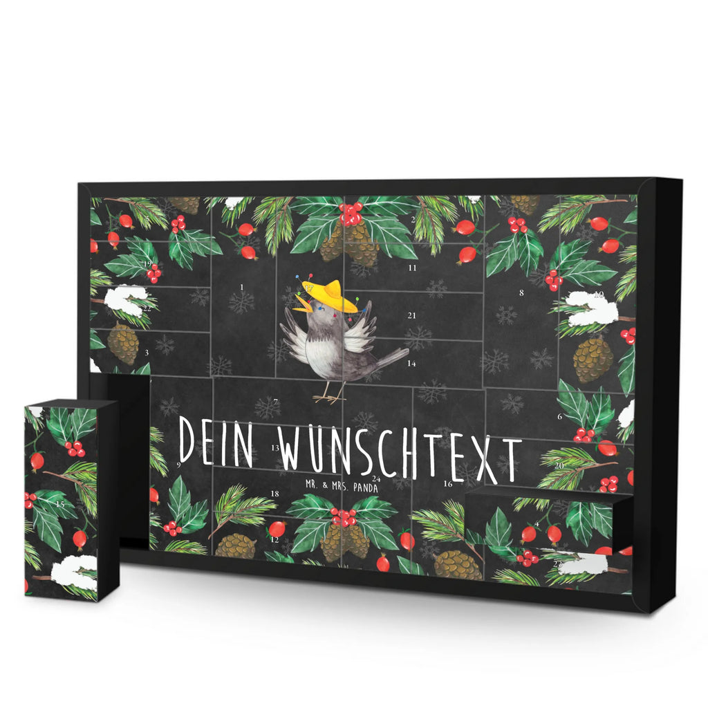 Personalisierter Befüllbarer Adventskalender Rabe Sombrero Befüllbarer Adventskalender, Adventskalender zum selbst befüllen, Tiermotive, Gute Laune, lustige Sprüche, Tiere, Rabe, Vogel, Vögel, Spruch positiv, fröhlich sein, glücklich sein, Glück Spruch, froh, Elster, Motivation