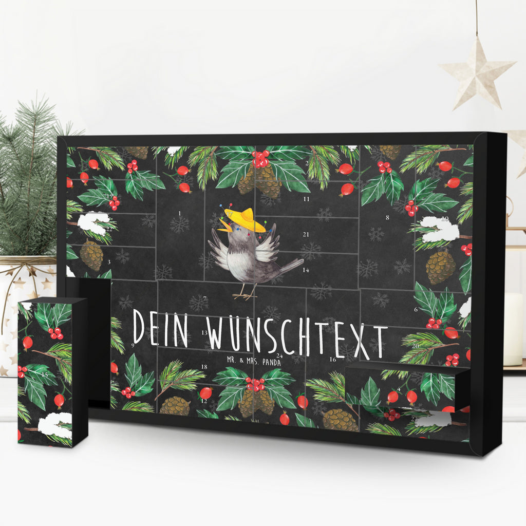 Personalisierter Befüllbarer Adventskalender Rabe Sombrero Befüllbarer Adventskalender, Adventskalender zum selbst befüllen, Tiermotive, Gute Laune, lustige Sprüche, Tiere, Rabe, Vogel, Vögel, Spruch positiv, fröhlich sein, glücklich sein, Glück Spruch, froh, Elster, Motivation