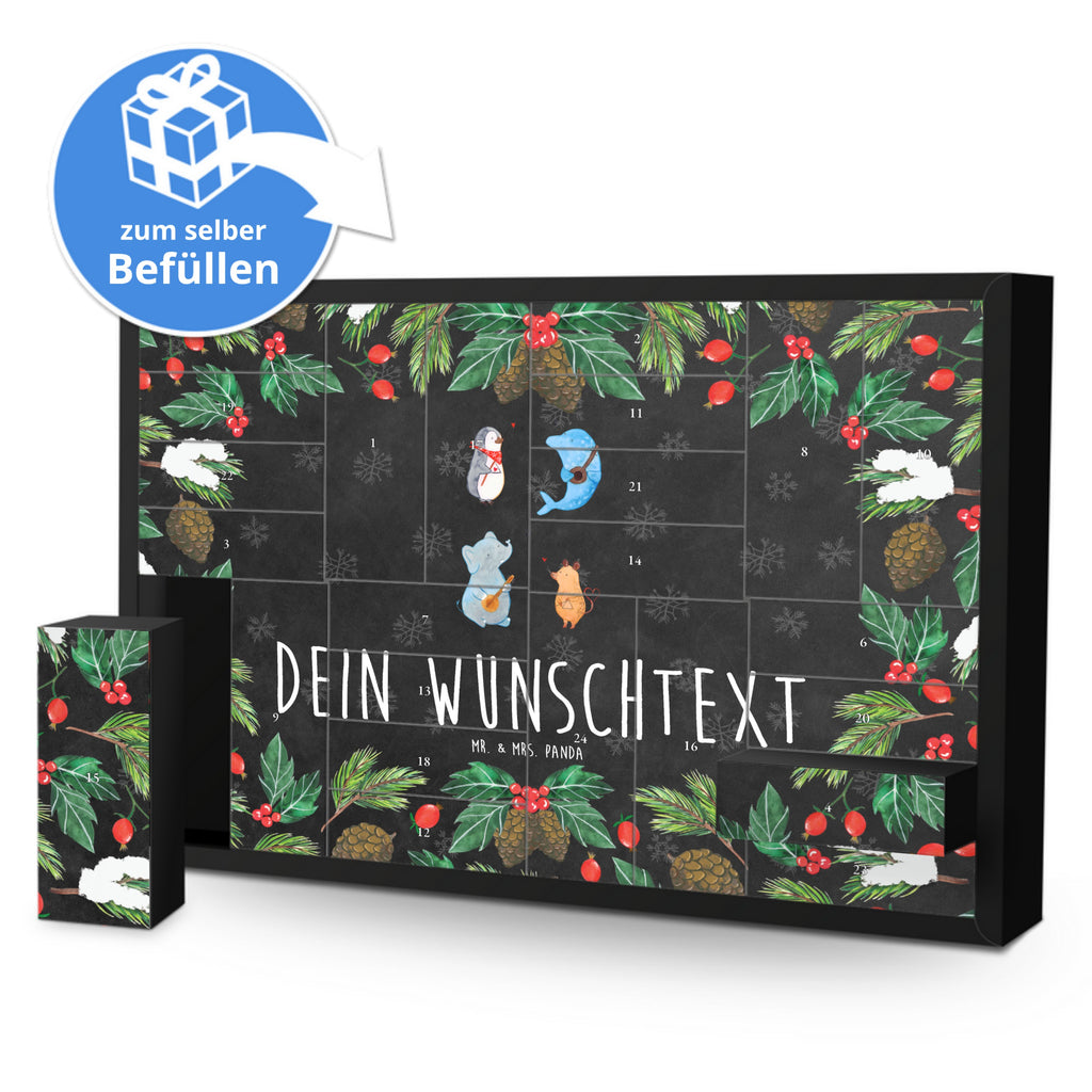 Personalisierter Befüllbarer Adventskalender Big Band Befüllbarer Adventskalender, Adventskalender zum selbst befüllen, Tiermotive, Gute Laune, lustige Sprüche, Tiere, Hund, Pinguin, Maus, Elefant, Delfin, Gitarre, Band, Triangel, Musikanten, Musik