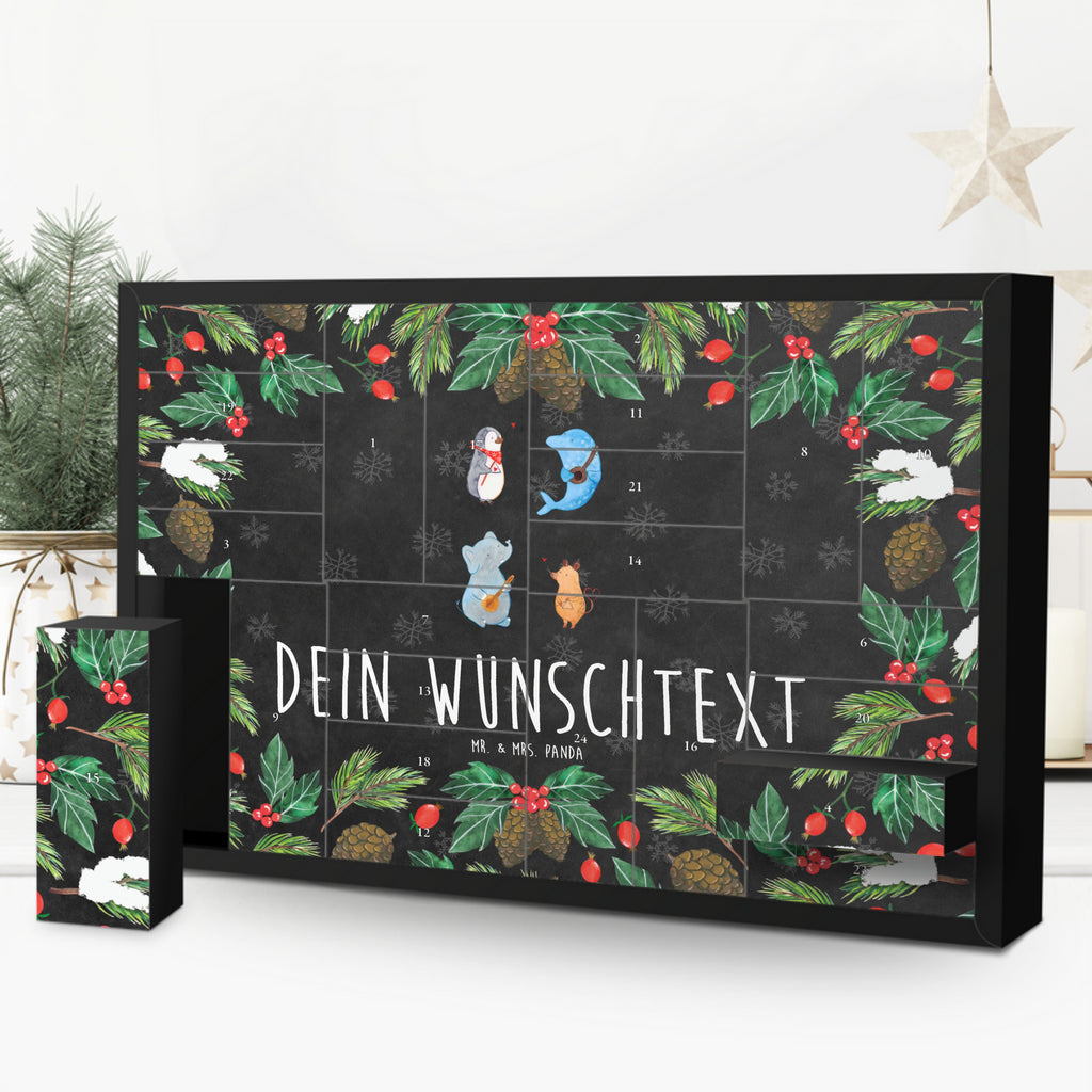 Personalisierter Befüllbarer Adventskalender Big Band Befüllbarer Adventskalender, Adventskalender zum selbst befüllen, Tiermotive, Gute Laune, lustige Sprüche, Tiere, Hund, Pinguin, Maus, Elefant, Delfin, Gitarre, Band, Triangel, Musikanten, Musik