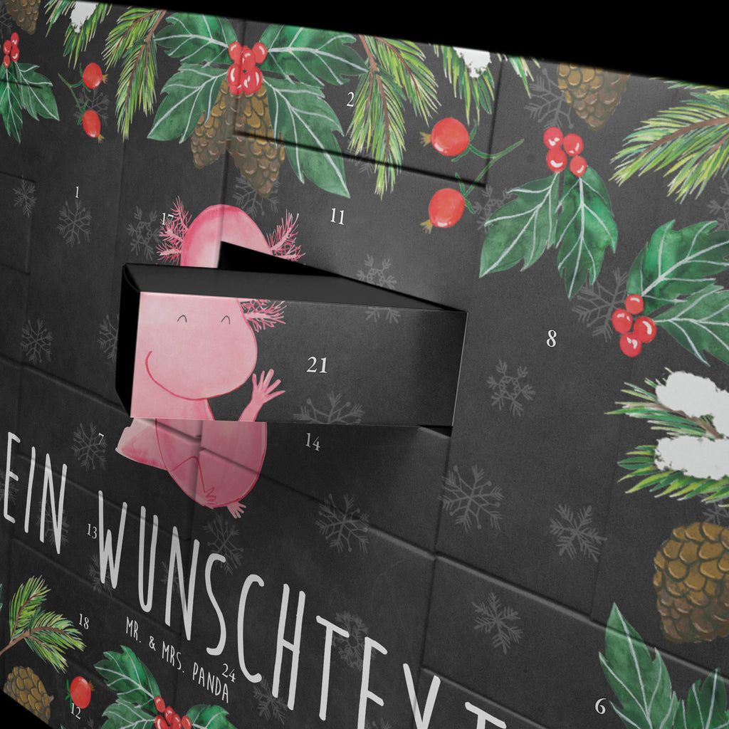 Personalisierter Befüllbarer Adventskalender Axolotl Hurra Befüllbarer Adventskalender, Adventskalender zum selbst befüllen, Axolotl, Molch, Axolot, Schwanzlurch, Lurch, Lurche, fröhlich, Spaß, Freude, Motivation, Zufriedenheit