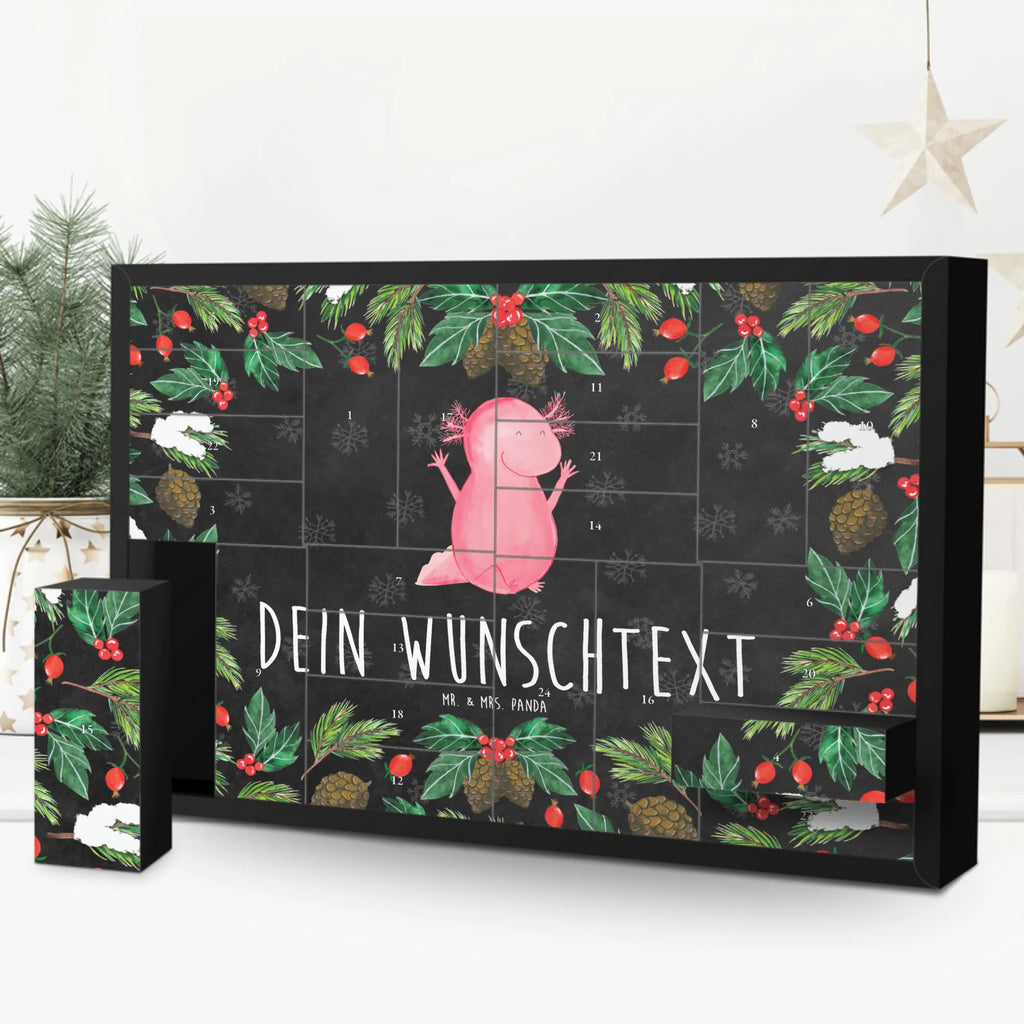 Personalisierter Befüllbarer Adventskalender Axolotl Hurra Befüllbarer Adventskalender, Adventskalender zum selbst befüllen, Axolotl, Molch, Axolot, Schwanzlurch, Lurch, Lurche, fröhlich, Spaß, Freude, Motivation, Zufriedenheit