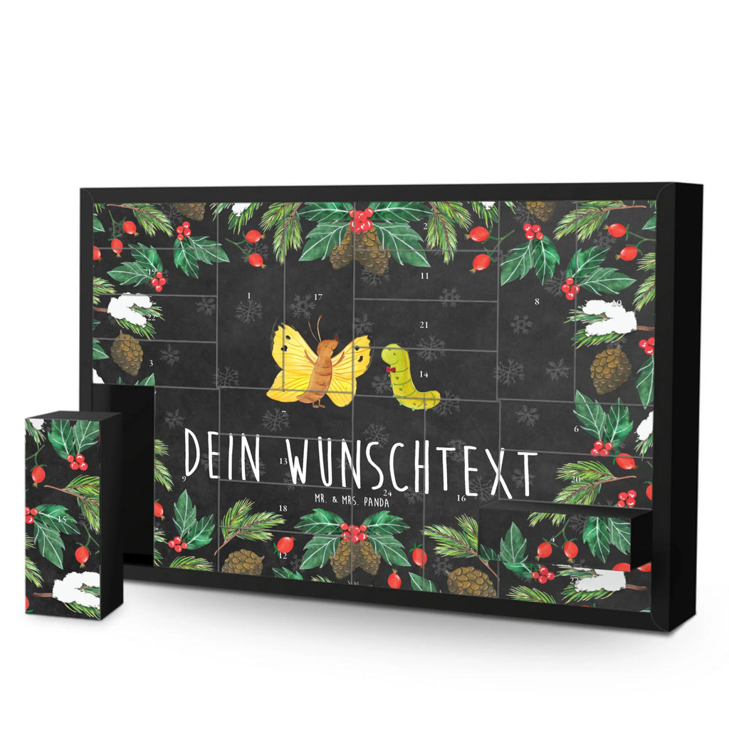 Personalisierter Befüllbarer Adventskalender Raupe Schmetterling Befüllbarer Adventskalender, Adventskalender zum selbst befüllen, Tiermotive, Gute Laune, lustige Sprüche, Tiere, Raupe, Schmetterling, Zitronenfalter, Entwicklung, Erwachsen werden, Kokon, Hut, Hütchen, Schönheit, Aufwachsen