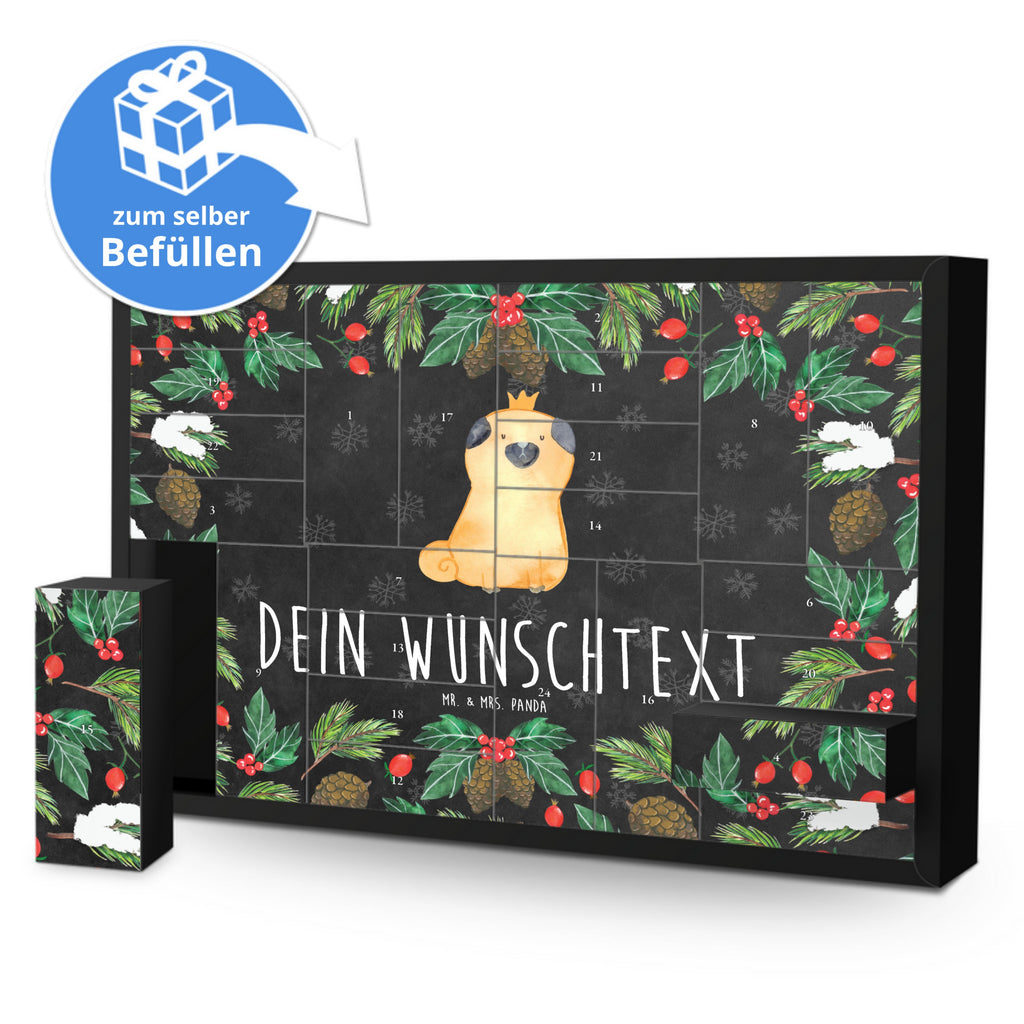 Personalisierter Befüllbarer Adventskalender Mops Krone Befüllbarer Adventskalender, Adventskalender zum selbst befüllen, Hund, Hundemotiv, Haustier, Hunderasse, Tierliebhaber, Hundebesitzer, Sprüche, Mops, allergisch, kinderlos, Hausregel, Hundebesitzer. Spruch, lustig