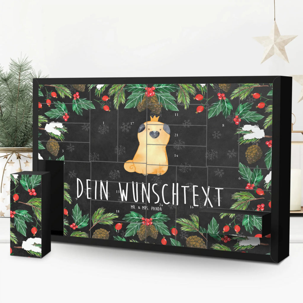 Personalisierter Befüllbarer Adventskalender Mops Krone Befüllbarer Adventskalender, Adventskalender zum selbst befüllen, Hund, Hundemotiv, Haustier, Hunderasse, Tierliebhaber, Hundebesitzer, Sprüche, Mops, allergisch, kinderlos, Hausregel, Hundebesitzer. Spruch, lustig