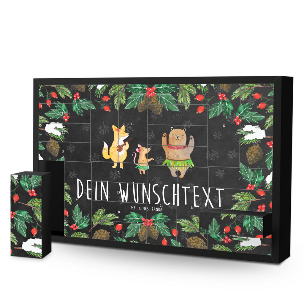 Personalisierter Befüllbarer Adventskalender Waldtiere Aloha Befüllbarer Adventskalender, Adventskalender zum selbst befüllen, Tiermotive, Gute Laune, lustige Sprüche, Tiere, Wald, Waldtiere, Musik, Aloha, Bär, Hase, Igel, Tanzen, Leben, Lachen