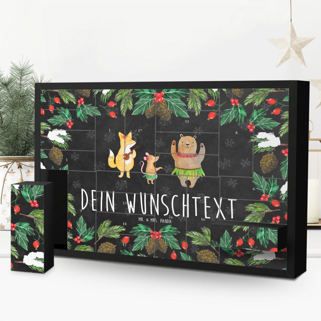 Personalisierter Befüllbarer Adventskalender Waldtiere Aloha Befüllbarer Adventskalender, Adventskalender zum selbst befüllen, Tiermotive, Gute Laune, lustige Sprüche, Tiere, Wald, Waldtiere, Musik, Aloha, Bär, Hase, Igel, Tanzen, Leben, Lachen