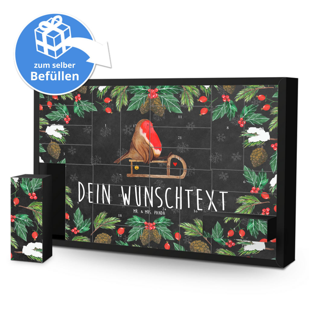 Personalisierter Befüllbarer Adventskalender Rotkehlchen Schlitten Befüllbarer Adventskalender, Adventskalender zum selbst befüllen, Winter, Weihnachten, Weihnachtsdeko, Nikolaus, Advent, Heiligabend, Wintermotiv, Schlitten, Vogel