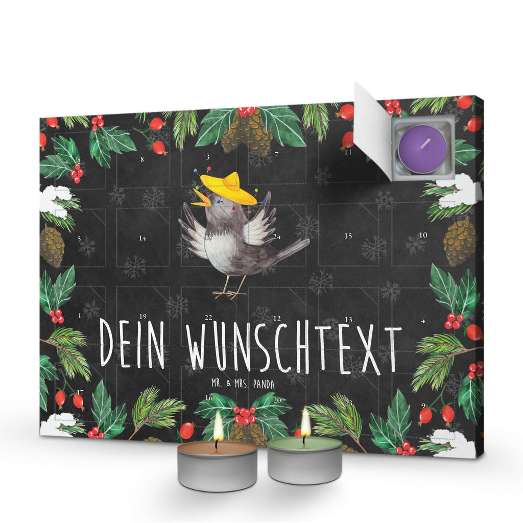 Personalisierter Duftkerzen Adventskalender Rabe Sombrero Personalisierter Duftkerzen Adventskalender, Tiermotive, Gute Laune, lustige Sprüche, Tiere, Rabe, Vogel, Vögel, Spruch positiv, fröhlich sein, glücklich sein, Glück Spruch, froh, Elster, Motivation