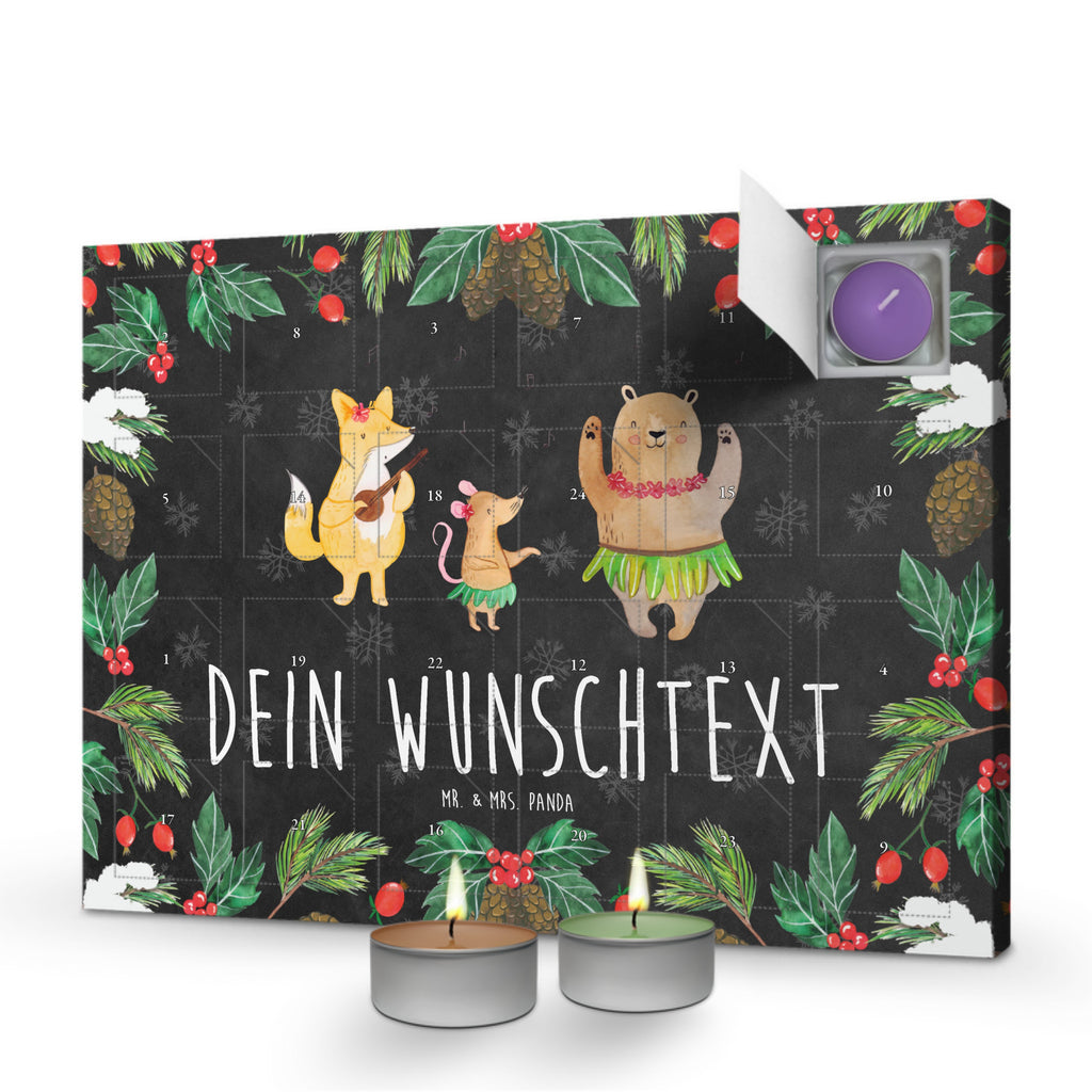 Personalisierter Duftkerzen Adventskalender Waldtiere Aloha Personalisierter Duftkerzen Adventskalender, Tiermotive, Gute Laune, lustige Sprüche, Tiere, Wald, Waldtiere, Musik, Aloha, Bär, Hase, Igel, Tanzen, Leben, Lachen