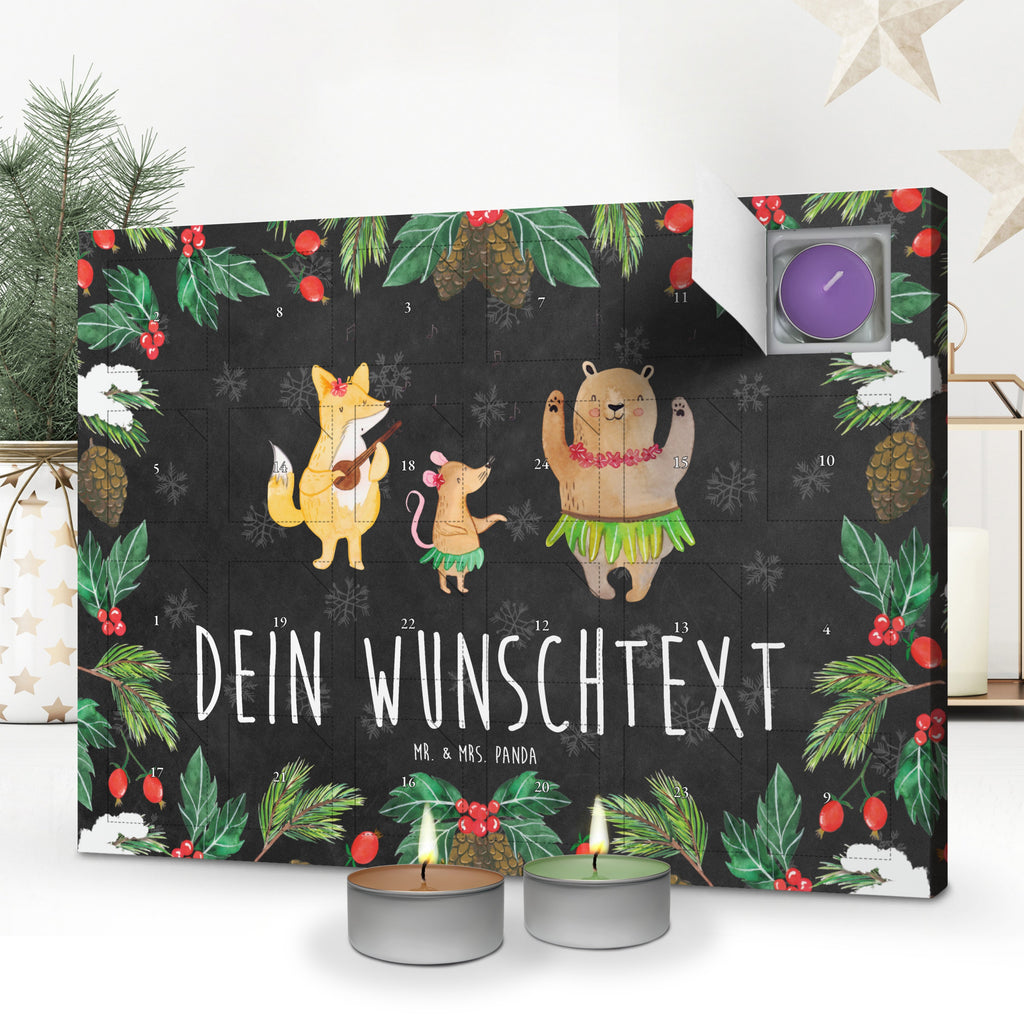 Personalisierter Duftkerzen Adventskalender Waldtiere Aloha Personalisierter Duftkerzen Adventskalender, Tiermotive, Gute Laune, lustige Sprüche, Tiere, Wald, Waldtiere, Musik, Aloha, Bär, Hase, Igel, Tanzen, Leben, Lachen