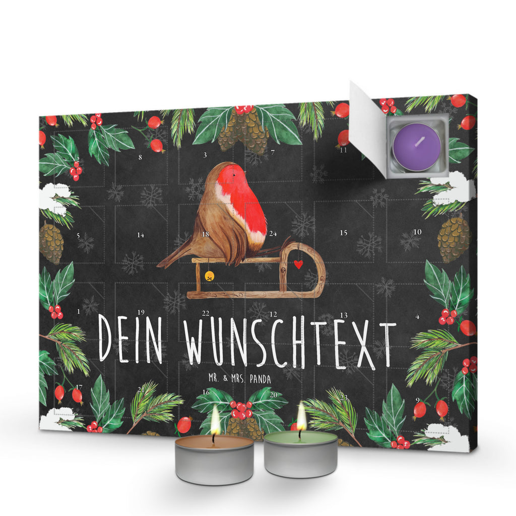 Personalisierter Duftkerzen Adventskalender Rotkehlchen Schlitten Personalisierter Duftkerzen Adventskalender, Winter, Weihnachten, Weihnachtsdeko, Nikolaus, Advent, Heiligabend, Wintermotiv, Schlitten, Vogel